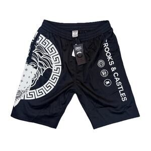 Crooks & Castles Baggy Mesh Basketball Shorts Greco Bandit Black L NWT